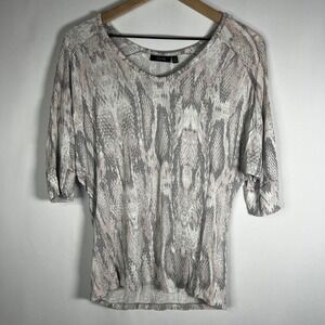 Apt. 9 Shirt Women XS White Gray Snakeskin‎ Patterned 3/4 Sleeve Knit Blouse Top